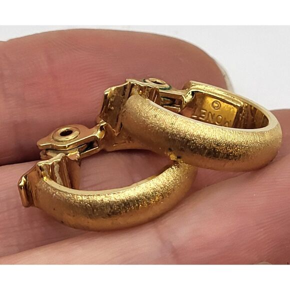 Classic MONET Clip On Hoop Earrings Small .75" Brushed Gold Tone - Picture 3 of 5